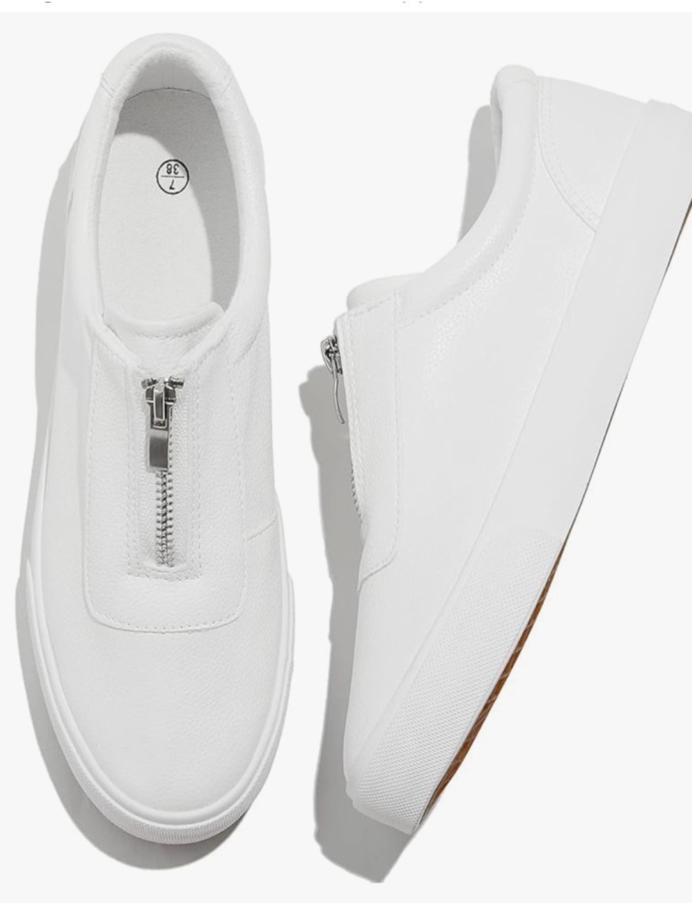 White Slip-On Sneakers with Front Zipper
